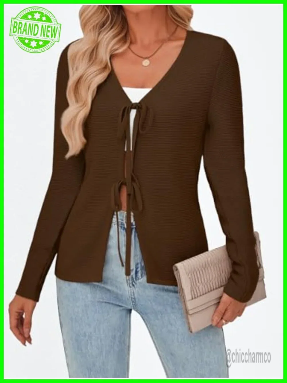 Tie Front Vest Sweater - Crochet Knit Fabric, Y2K Cute for Casual Layering